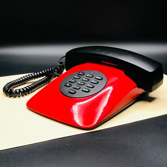 80s Telemax Red Black Princess Telephone with Cord and Handset Retro Electronics - Picture 1 of 11
